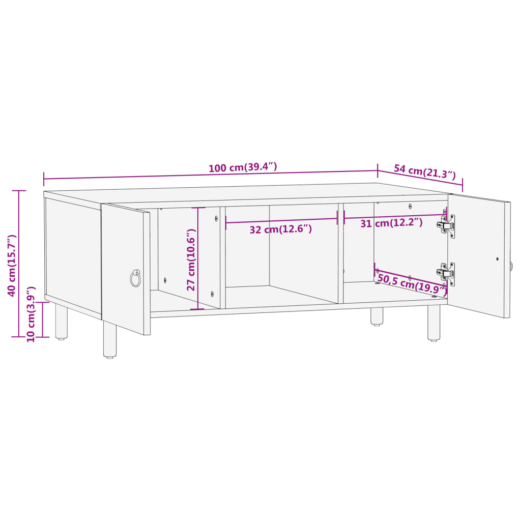 vidaXL Couchtisch 100x54x40 cm Massivholz Mango