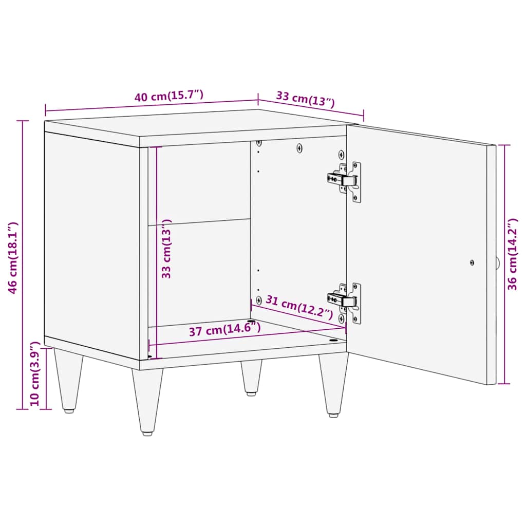 vidaXL Nachttische 2 Stk. 40x33x46 cm Massivholz Mango