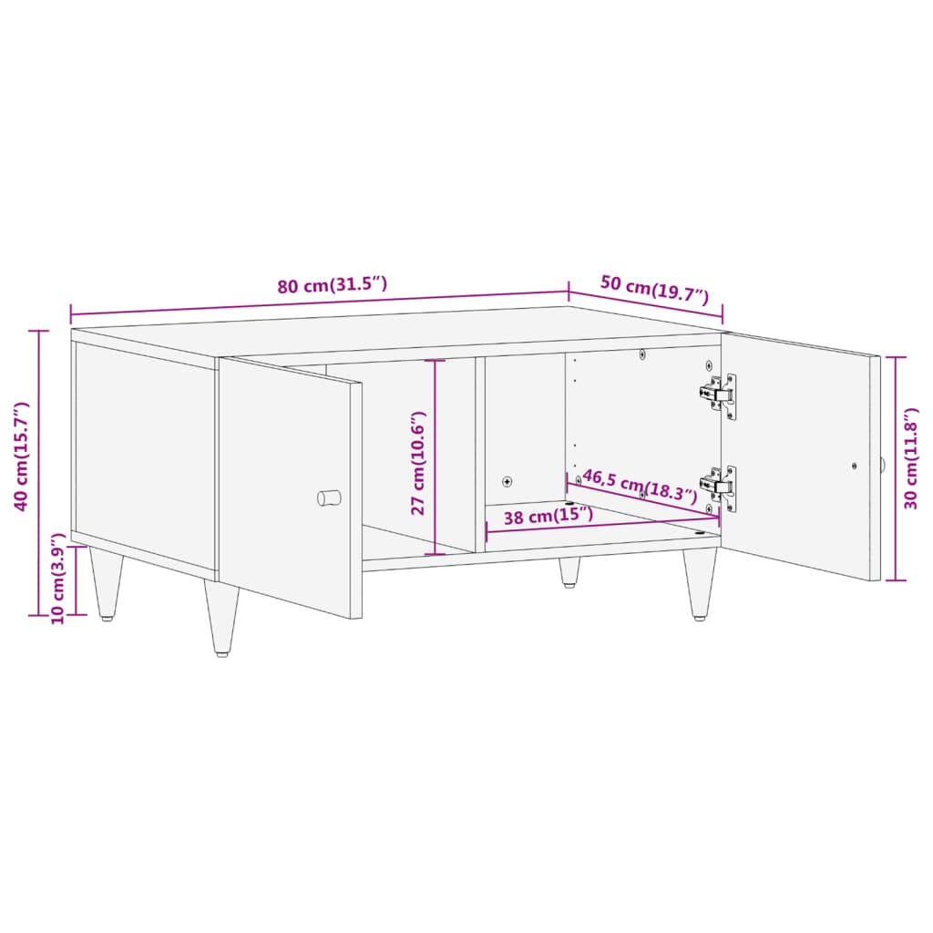 vidaXL Couchtisch 80x50x40 cm Massivholz Mango