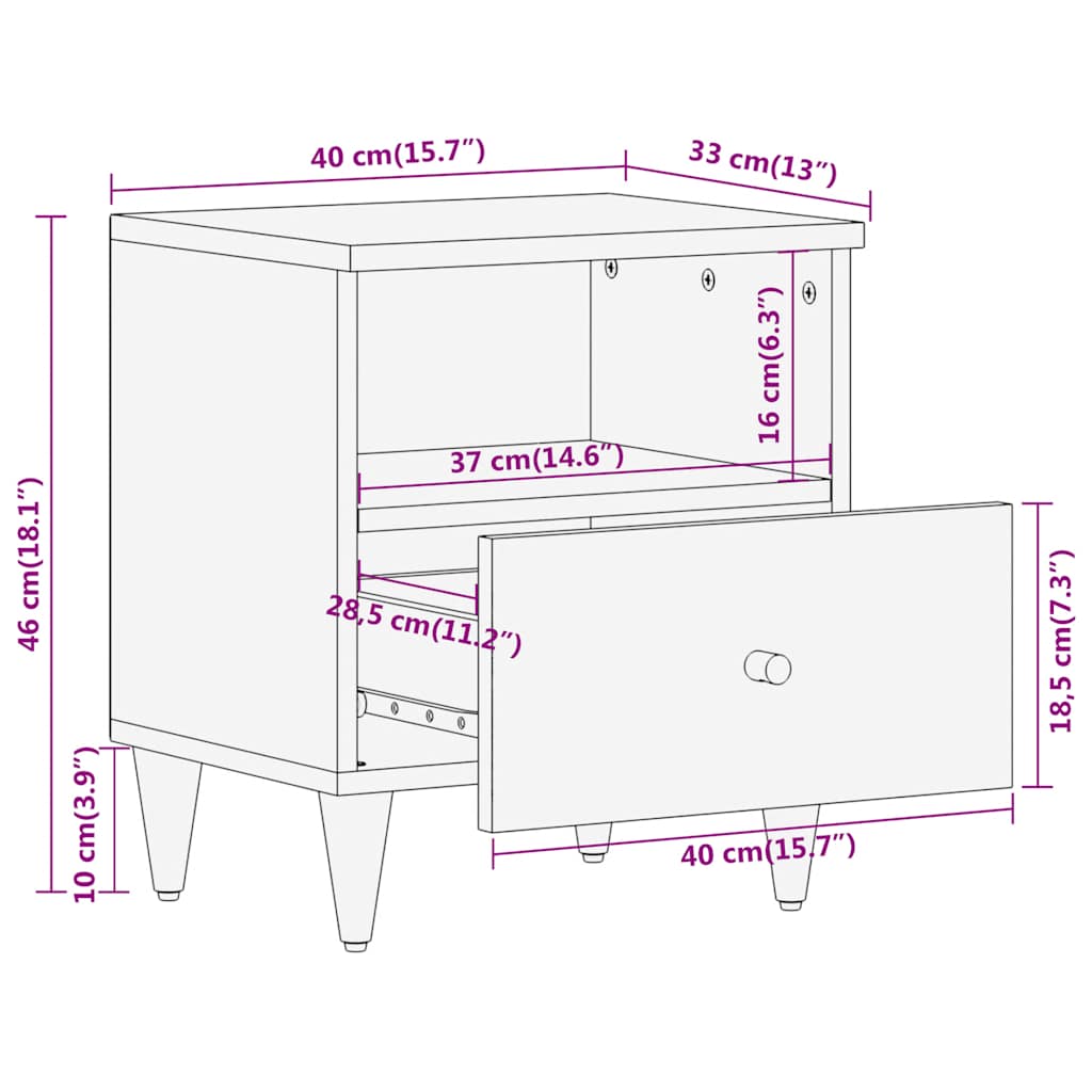 vidaXL Nachttische 2 Stk. 40x33x46 cm Massivholz Mango