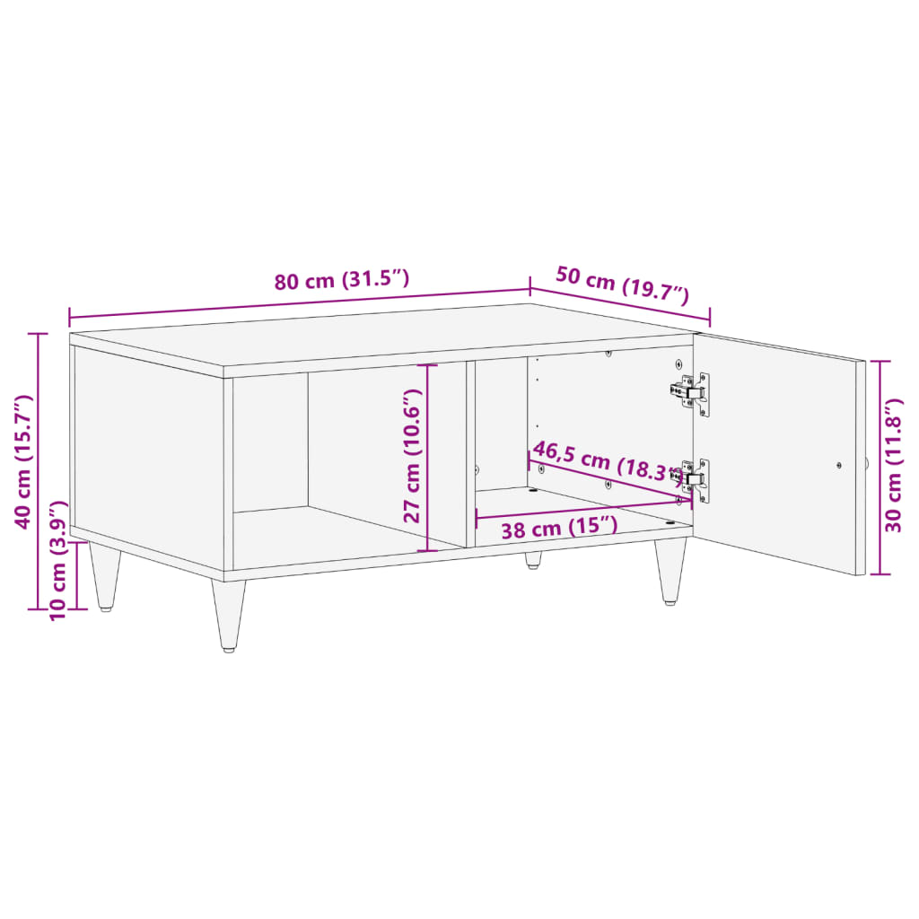 vidaXL Table basse 80x50x40 cm Bois de manguier massif