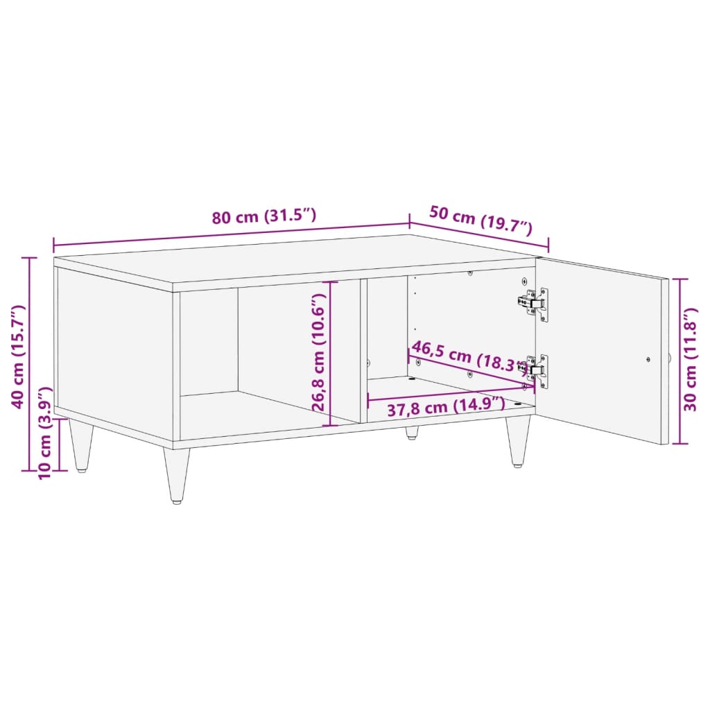 vidaXL Couchtisch 80x50x40 cm Massivholz Mango