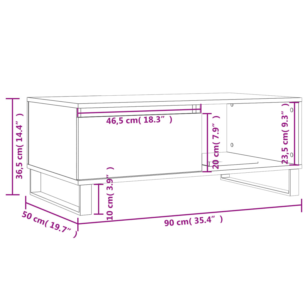 vidaXL Table basse chêne Sonoma 90x50x36,5 cm aggloméré