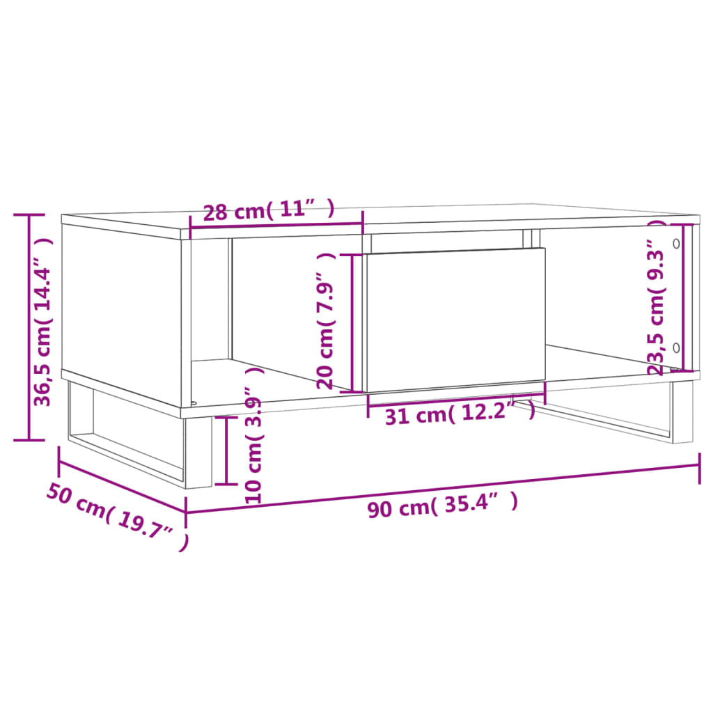 vidaXL Table basse noire 90x50x36,5 cm en bois d'ingénierie