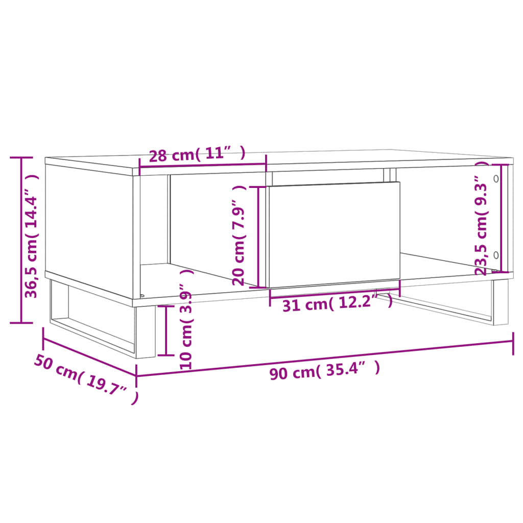 vidaXL Couchtisch Betongrau 90x50x36,5 cm Holzwerkstoff
