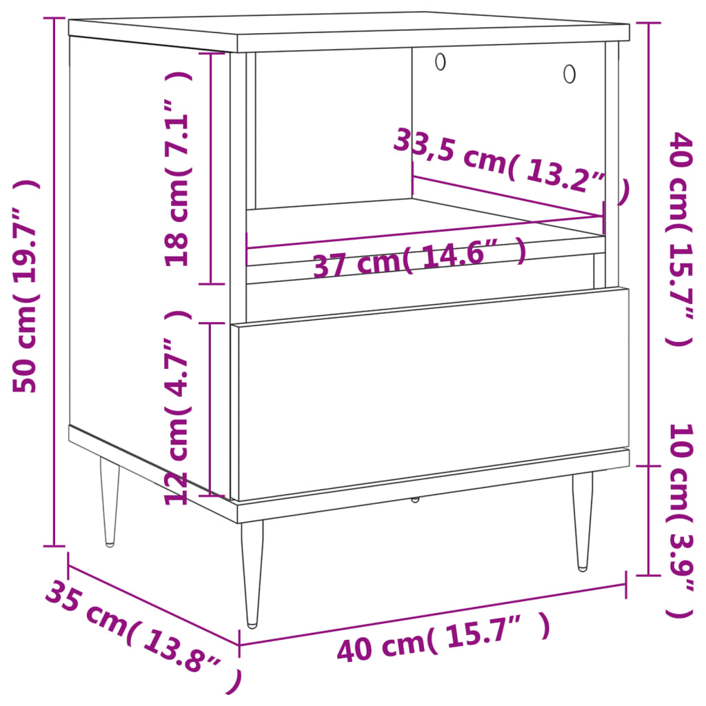 vidaXL Nachttische 2 Stk. Braun Eichen-Optik 40x35x50 cm Holzwerkstoff