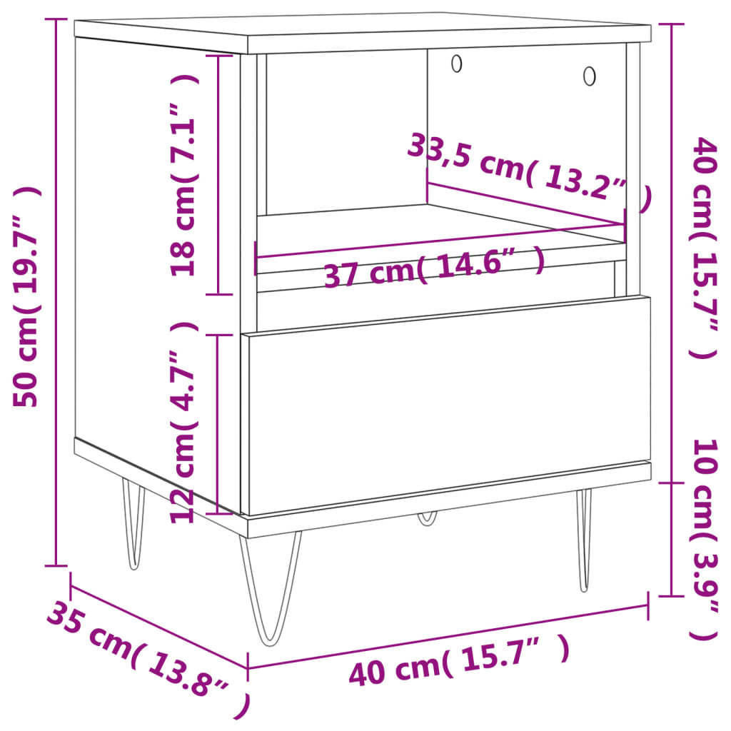 vidaXL Nachttische 2 Stk. Betongrau 40x35x50 cm Holzwerkstoff