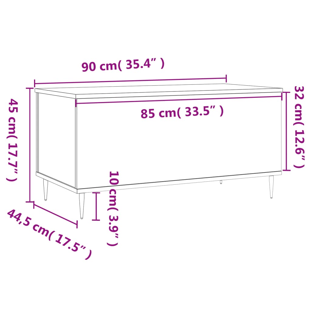 vidaXL Table basse gris béton 90x44,5x45 cm en bois d'ingénierie