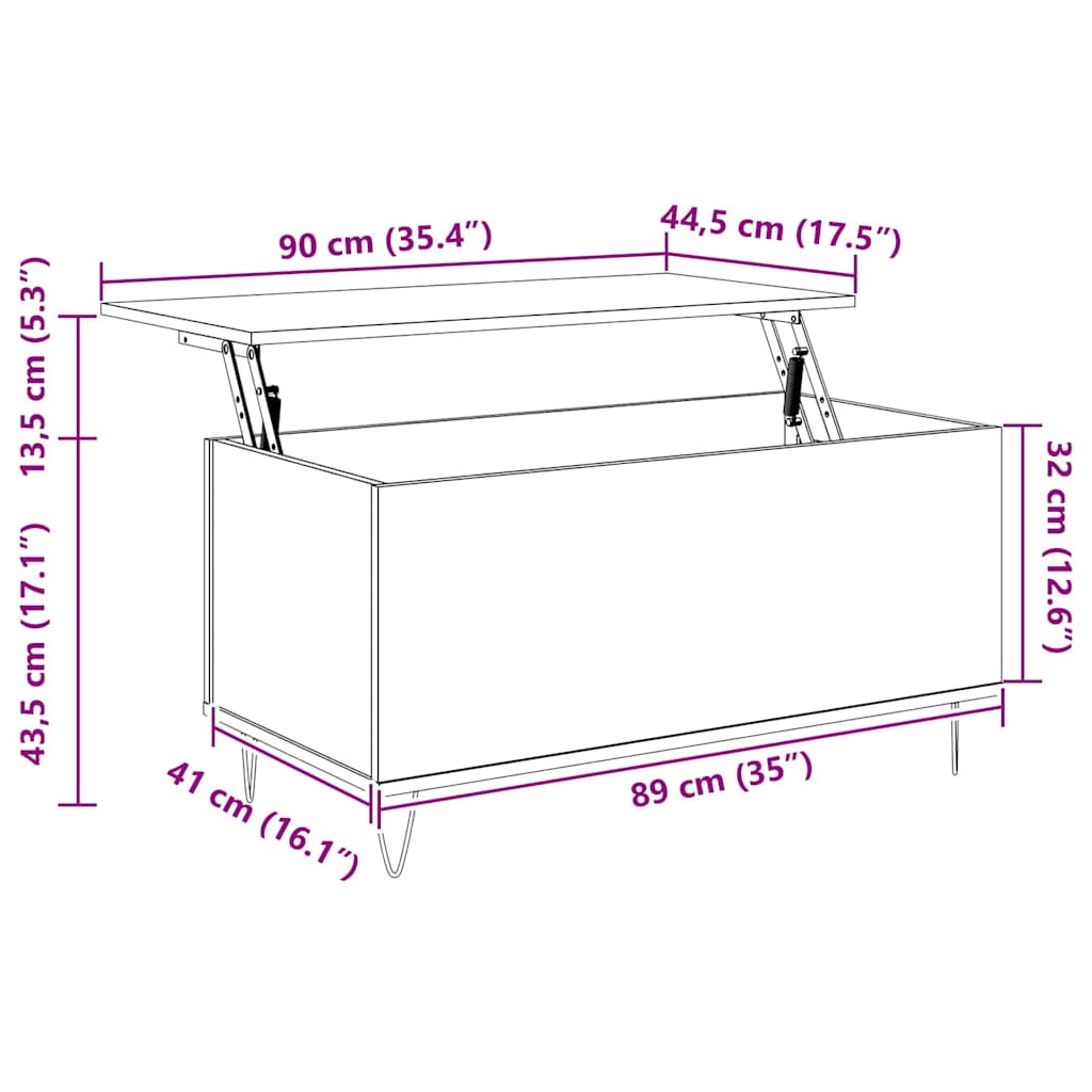 vidaXL Table basse gris Sonoma 90x44,5x45 cm en bois d'ingénierie
