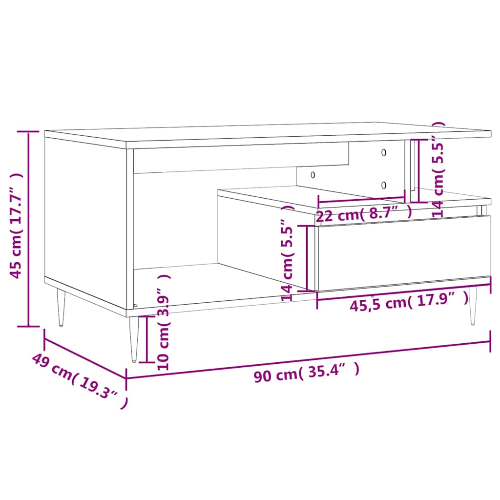 vidaXL Table basse blanche 90x49x45 cm en bois d'ingénierie