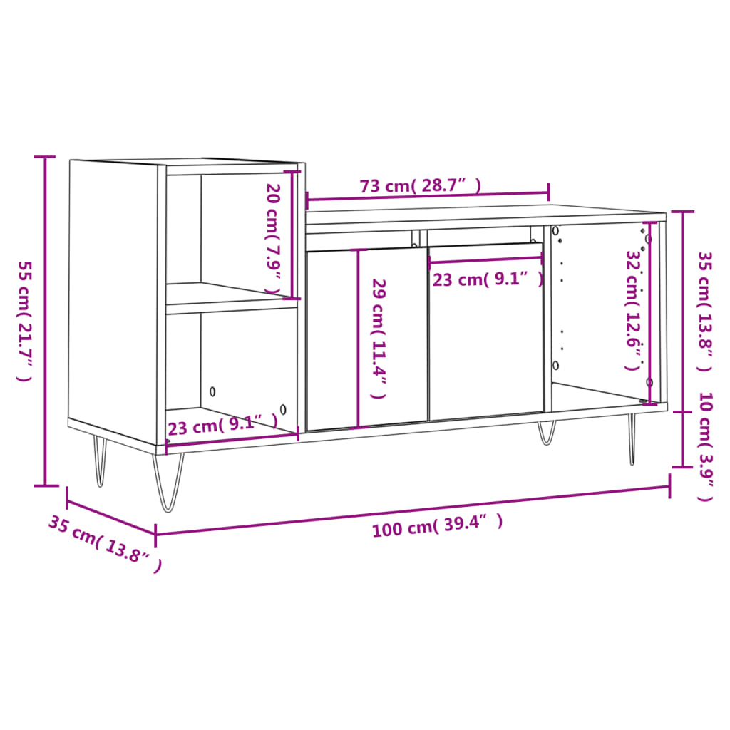 vidaXL TV-Schrank Hochglanz-Weiß 100x35x55 cm Holzwerkstoff