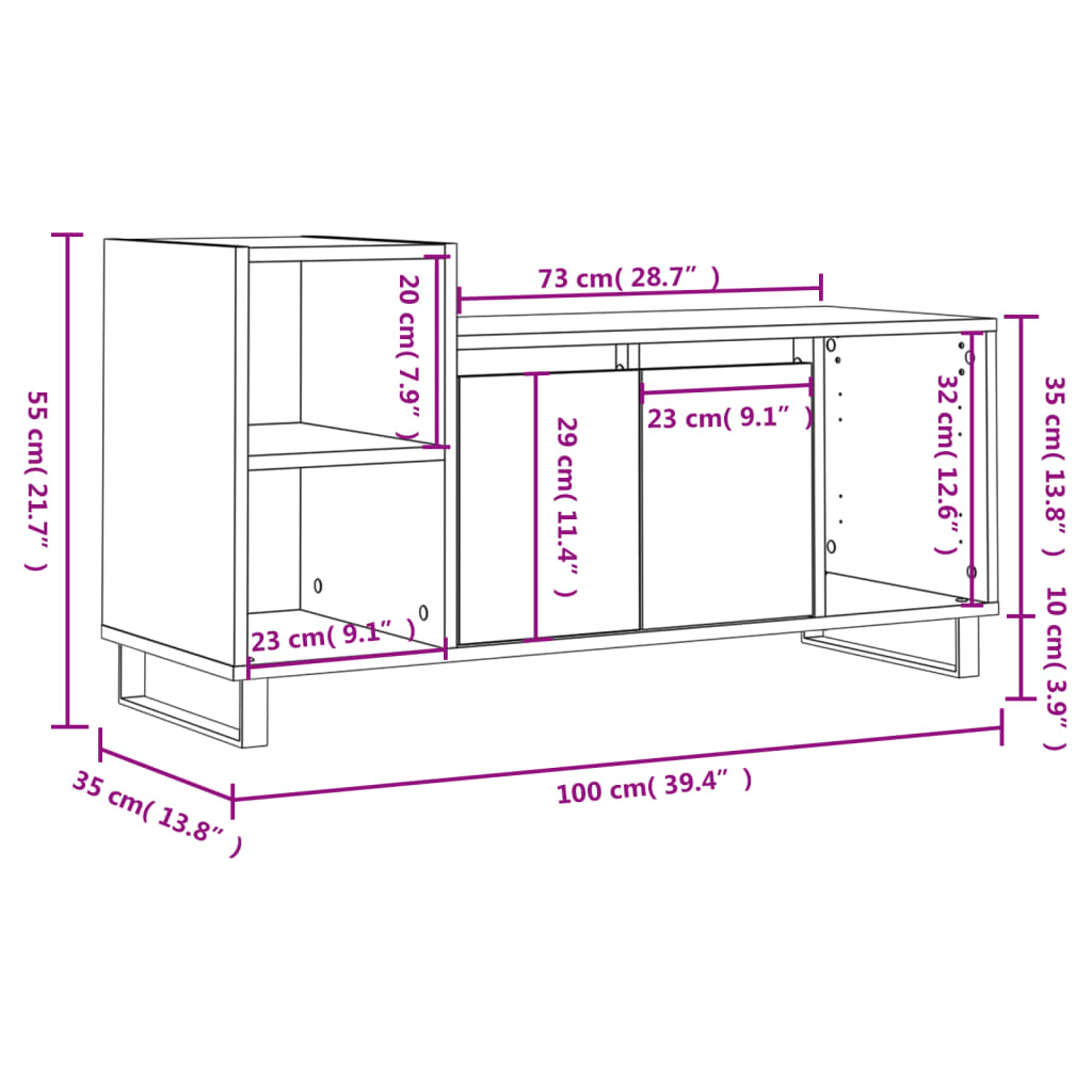 vidaXL TV-Schrank Hochglanz-Weiß 100x35x55 cm Holzwerkstoff
