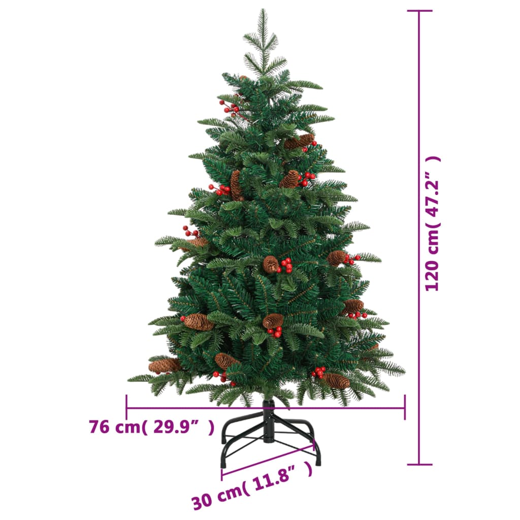 vidaXL Künstlicher Weihnachtsbaum Klappbar mit Zapfen Beeren 120 cm