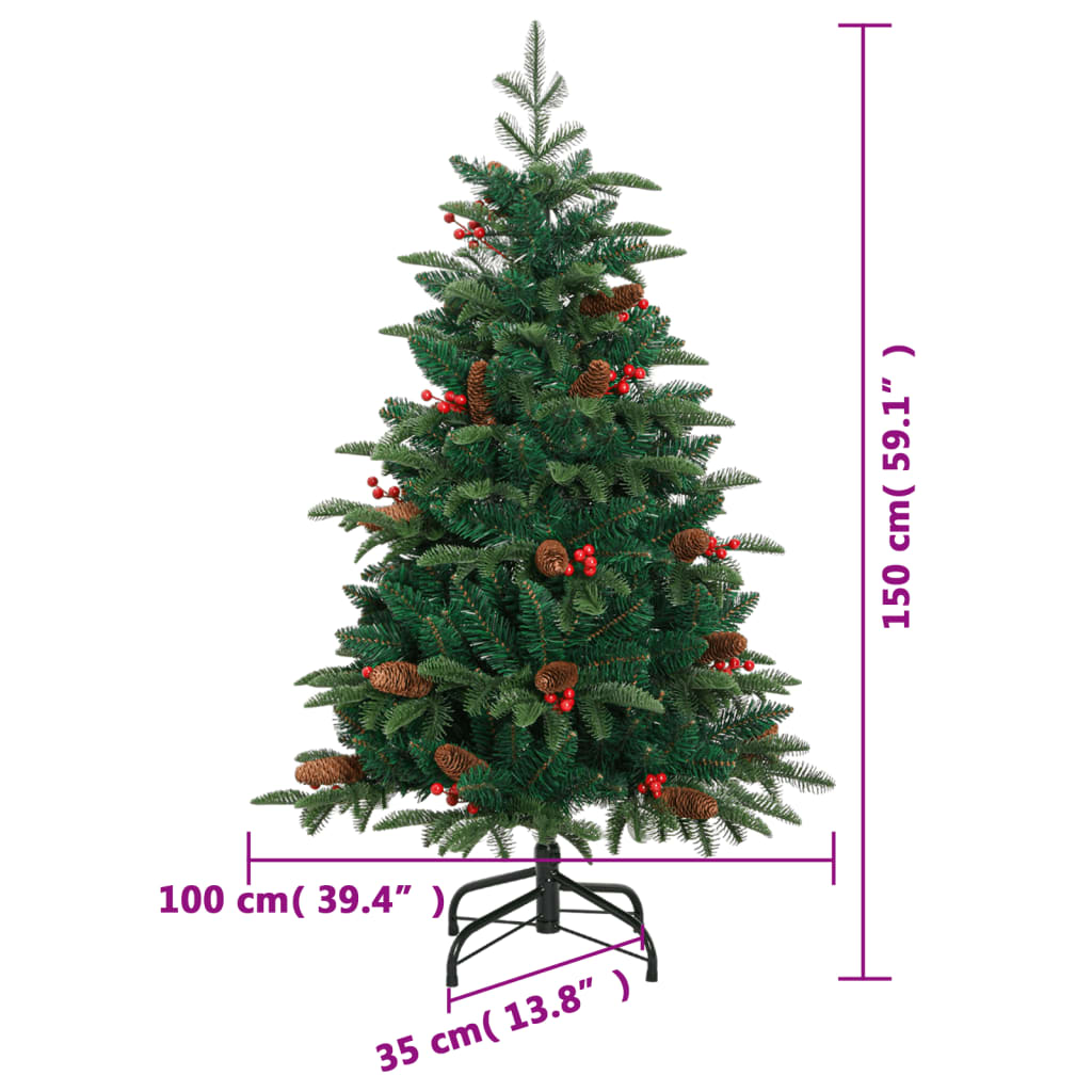 vidaXL Künstlicher Weihnachtsbaum Klappbar mit Zapfen & Beeren 150 cm