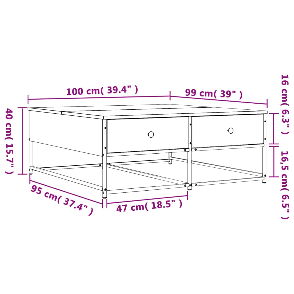 vidaXL Table basse chêne Sonoma 100x99x40 cm aggloméré