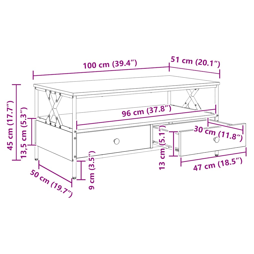 vidaXL Table basse gris Sonoma 100x51x45 cm Aggloméré