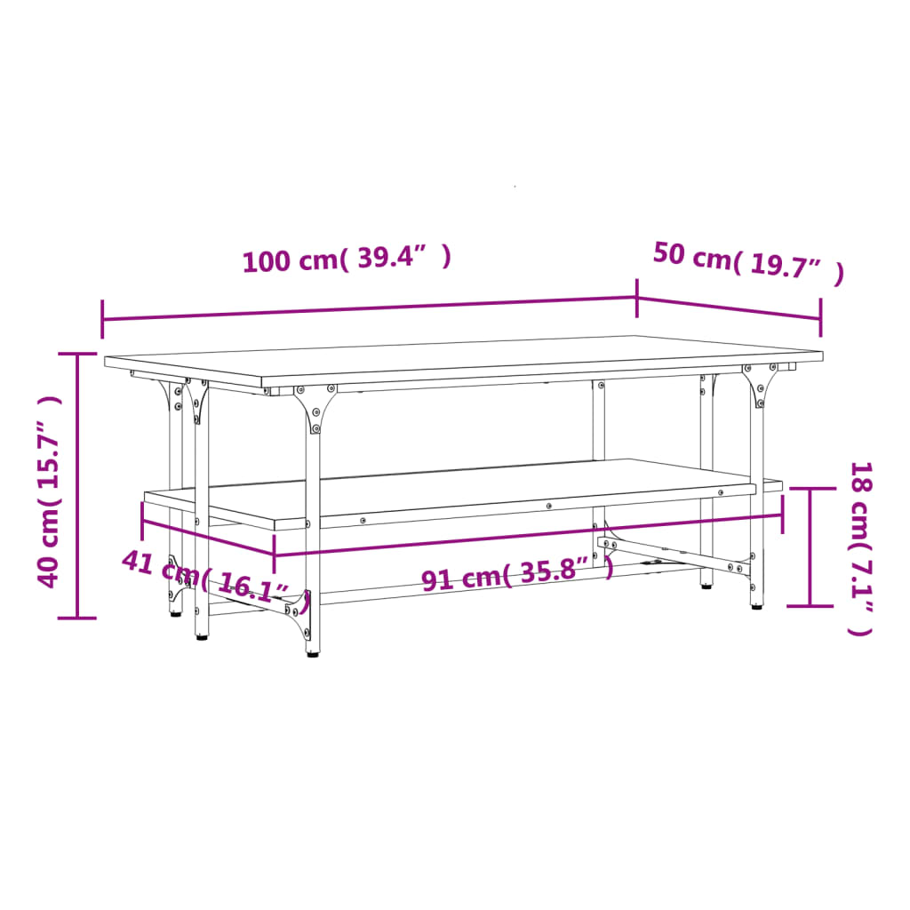vidaXL Couchtisch Schwarz 100x50x40 cm Holzwerkstoff