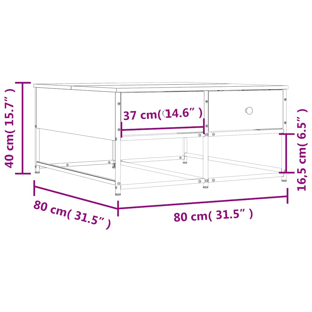 vidaXL Table basse chêne Sonoma 80x80x40 cm bois d'ingénierie