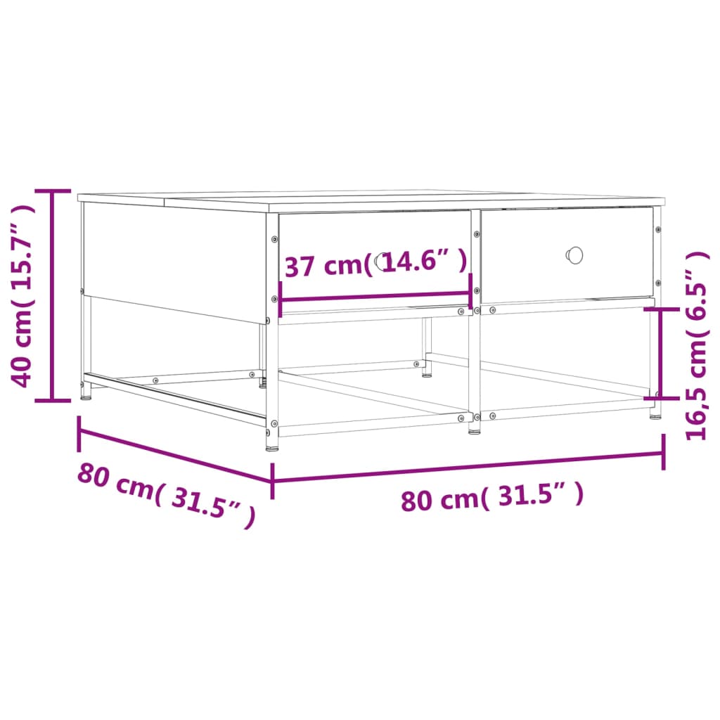 vidaXL Couchtisch Braun Eichen-Optik 80x80x40 cm Holzwerkstoff