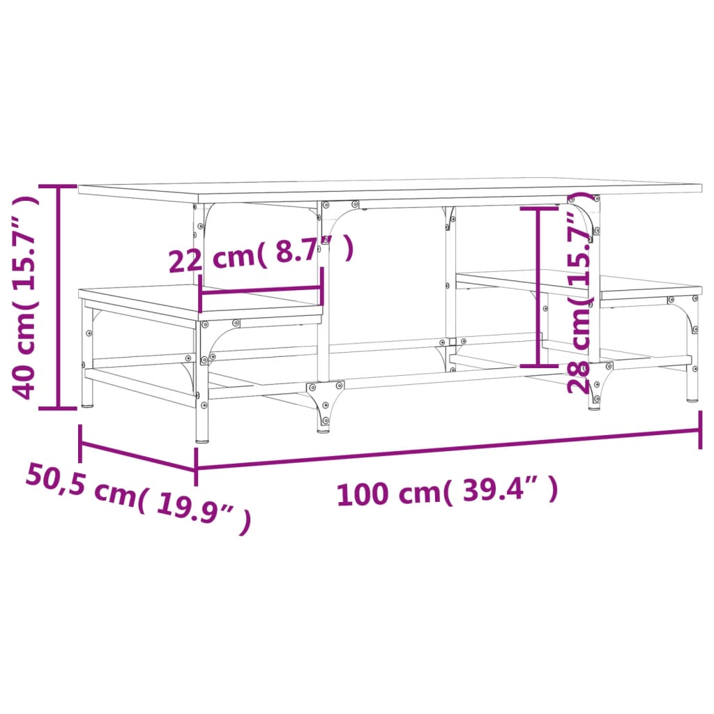 vidaXL Table basse chêne Sonoma 100x50,5x40 cm, bois d'ingénierie