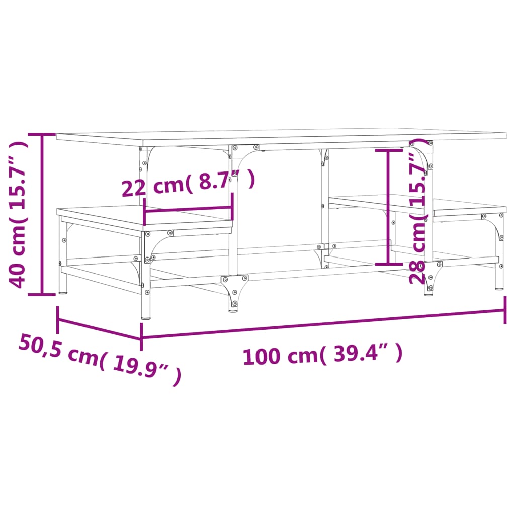 vidaXL Couchtisch Grau Sonoma 100x50,5x40 cm Holzwerkstoff
