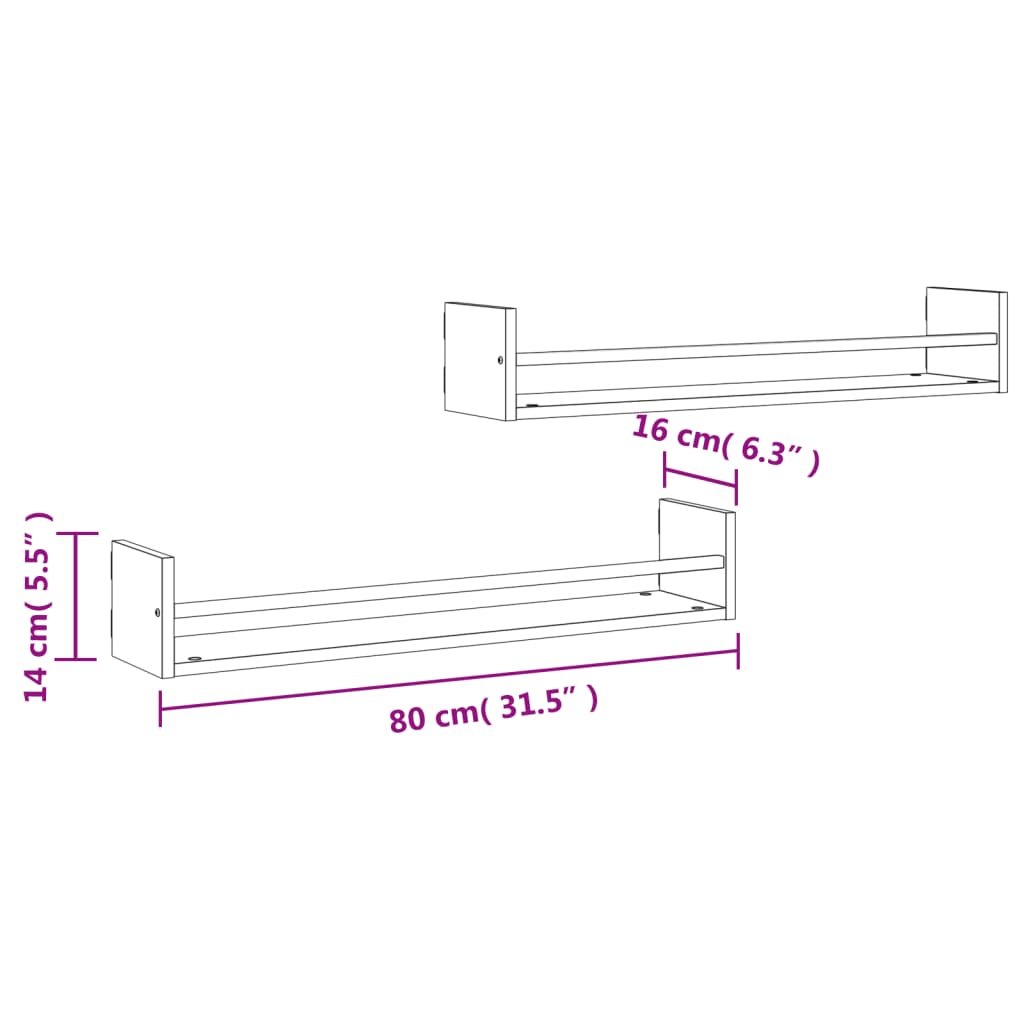vidaXL Étagères murales avec tringles 2 pcs Chêne Sonoma 80x16x14 cm