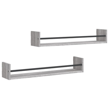 vidaXL Étagères murales avec tringles 2 pcs Gris Sonoma 80x16x14 cm