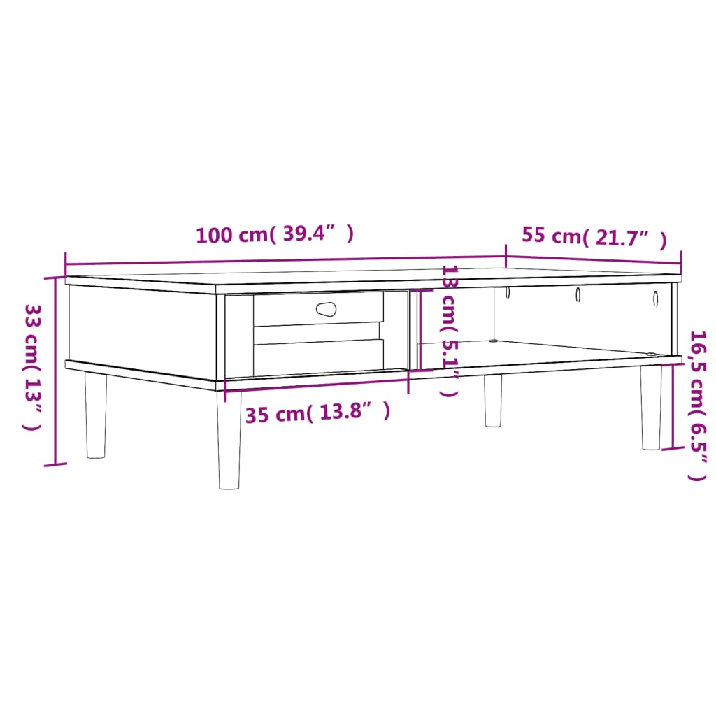 vidaXL Couchtisch SENJA Rattan-Optik Braun 100x55x33 cm Kiefernholz