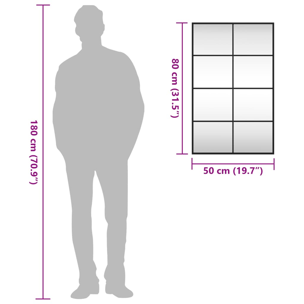 Wandspiegel Schwarz 50x80 cm Rechteckig Eisen