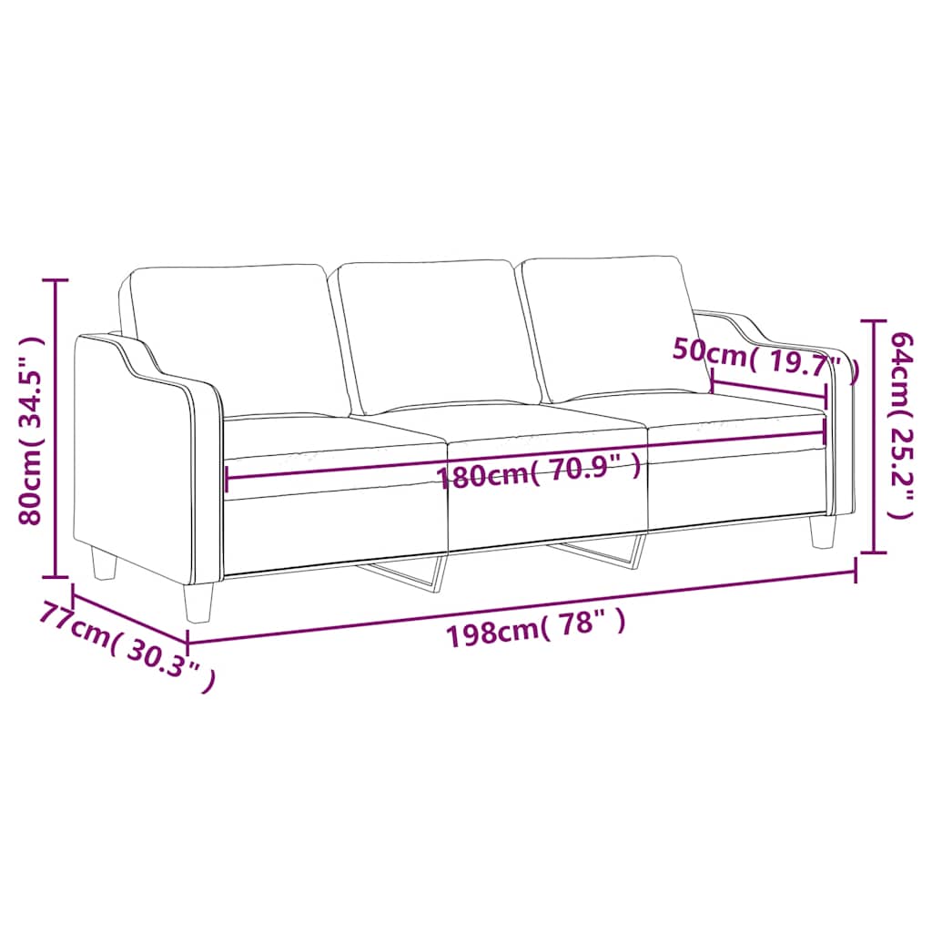 vidaXL 3-Sitzer-Sofa Schwarz 180 cm Stoff