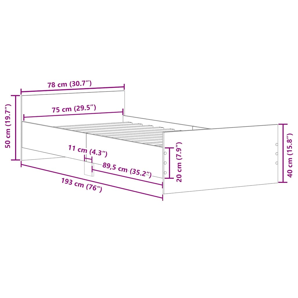 Bettgestell Weiß 75x190 cm Holzwerkstoff