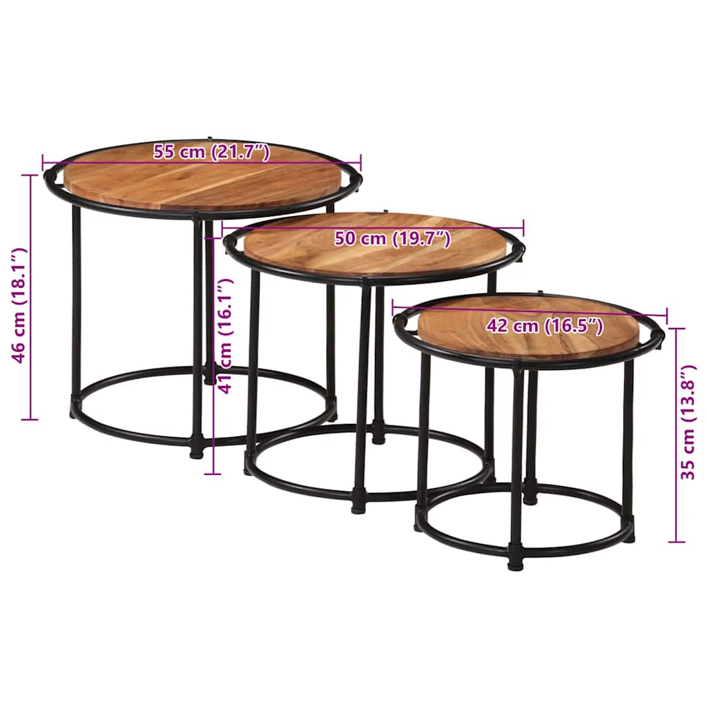 vidaXL Tables gigognes 3 pcs Bois d'acacia massif