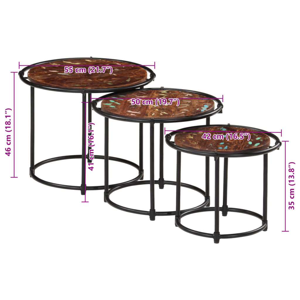 vidaXL Tables basses gigognes 3 pcs. Bois massif recyclé