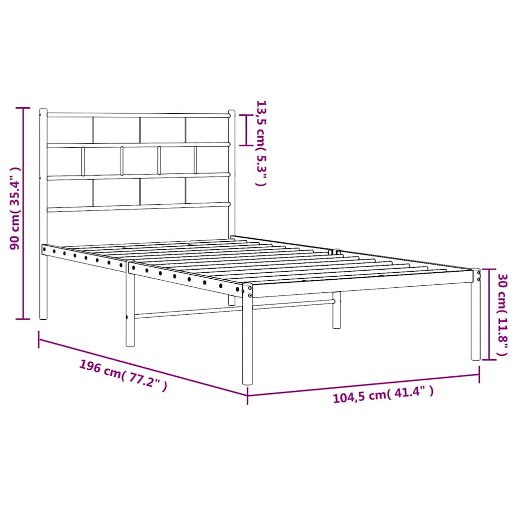 vidaXL Bettgestell mit Kopfteil Metall Weiß 100x190 cm