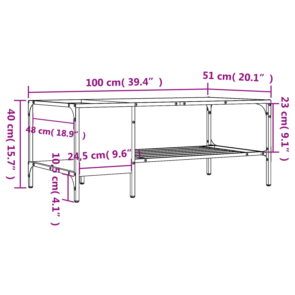 vidaXL Couchtisch mit Regal Schwarz 100x51x40 cm Holzwerkstoff