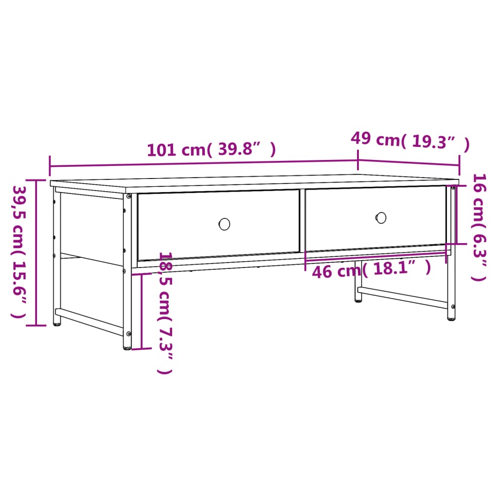 vidaXL Table basse marron aspect chêne 101x49x39,5 cm en bois d'ingénierie