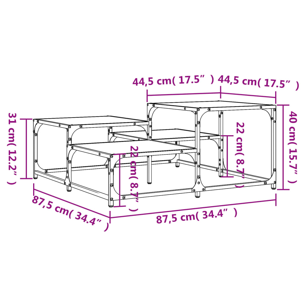 vidaXL Couchtisch Grau Sonoma 87,5x87,5x40 cm Holzwerkstoff