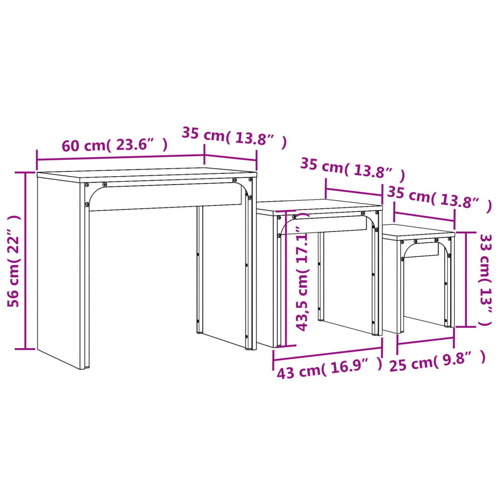 vidaXL Tables gigognes 3 pcs Noir Bois d'ingénierie
