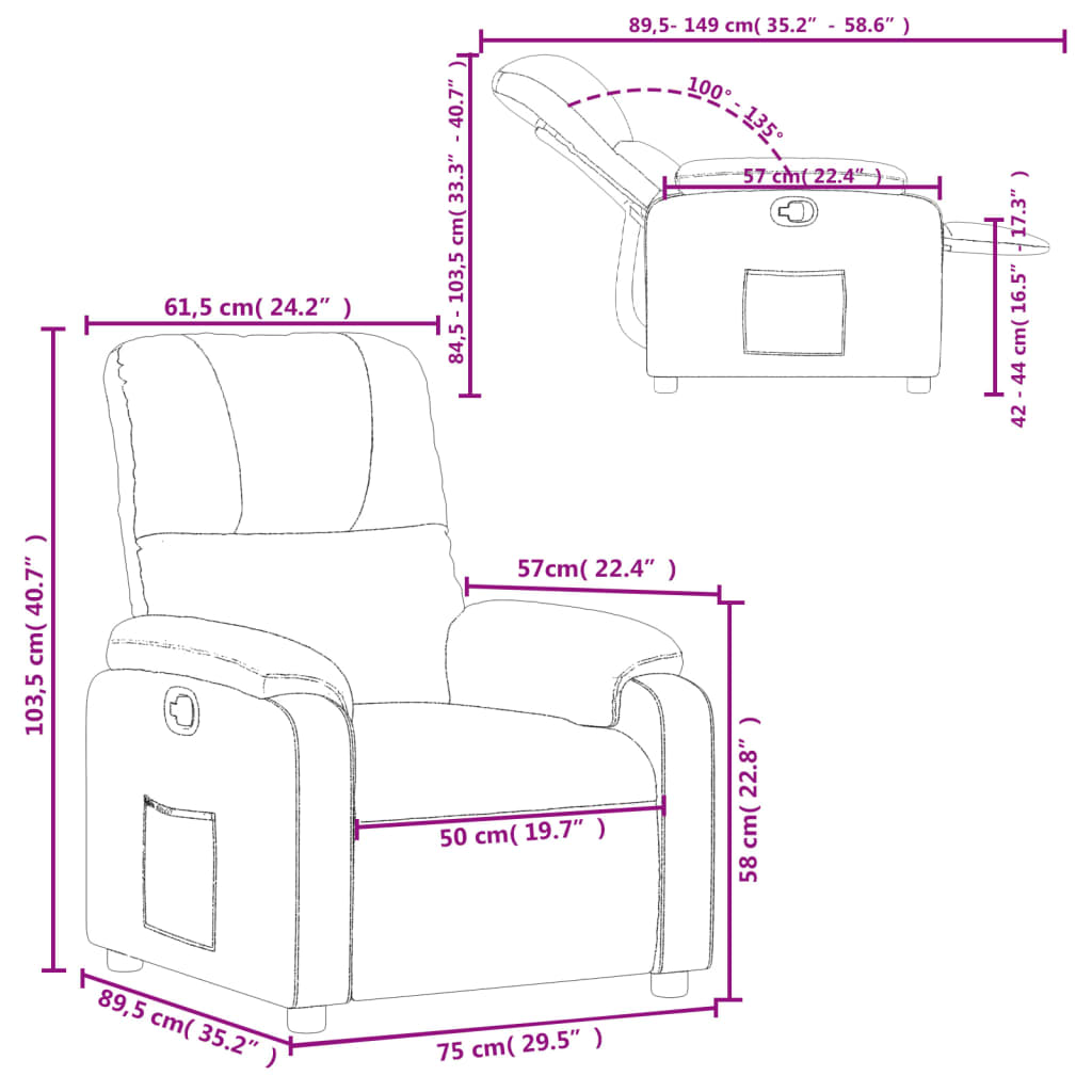 Fauteuil relax vidaXL Noir Tissu en microfibres