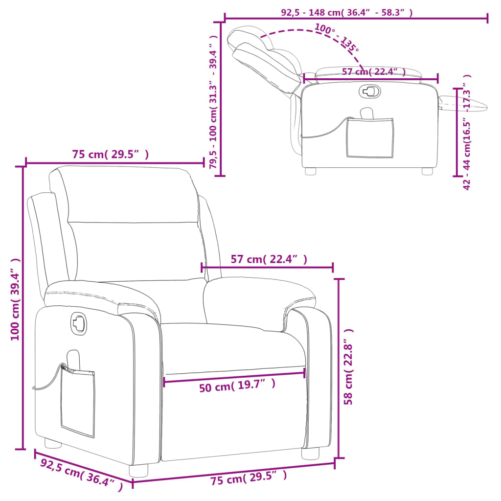 vidaXL Massagesessel Braun Stoff