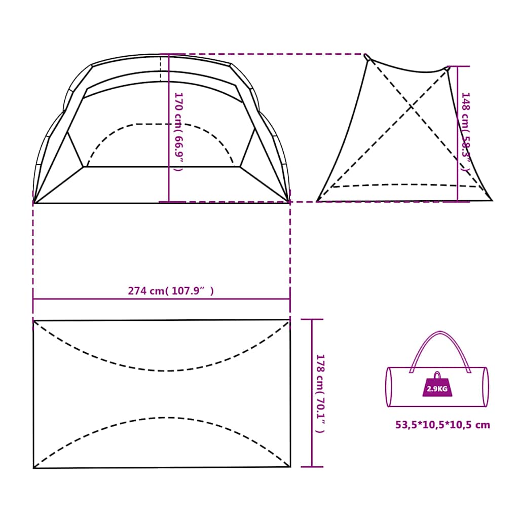 vidaXL Strandzelt Meergrün 274x178x170/148 cm 185T Polyester