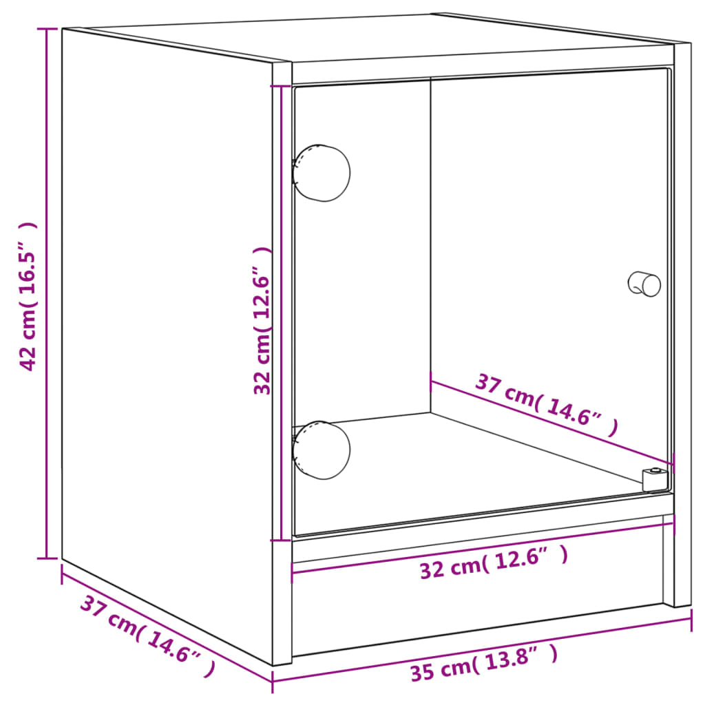 vidaXL Nachttische mit Glastüren 2 Stk. Braun Eichen-Optik 35x37x42 cm