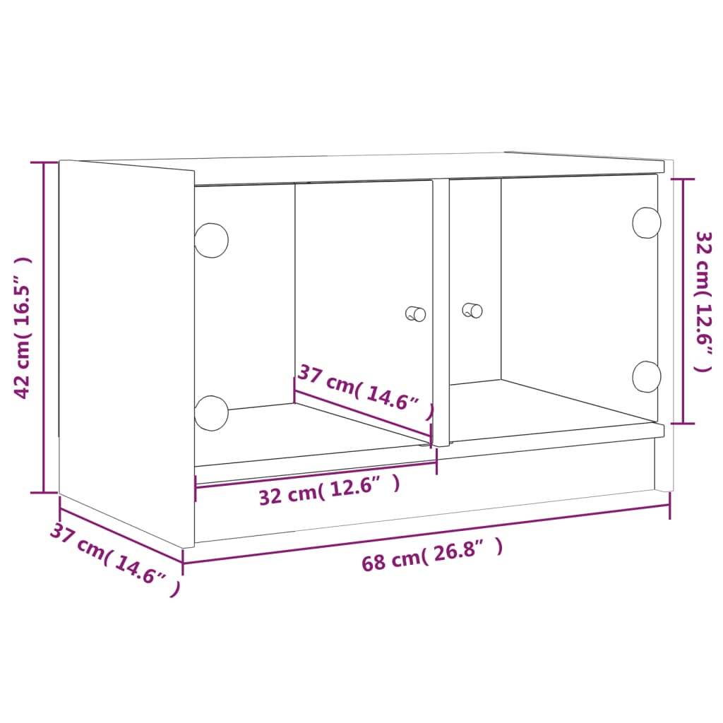 Meuble TV avec portes en verre gris Sonoma 68x37x42 cm vidaXL