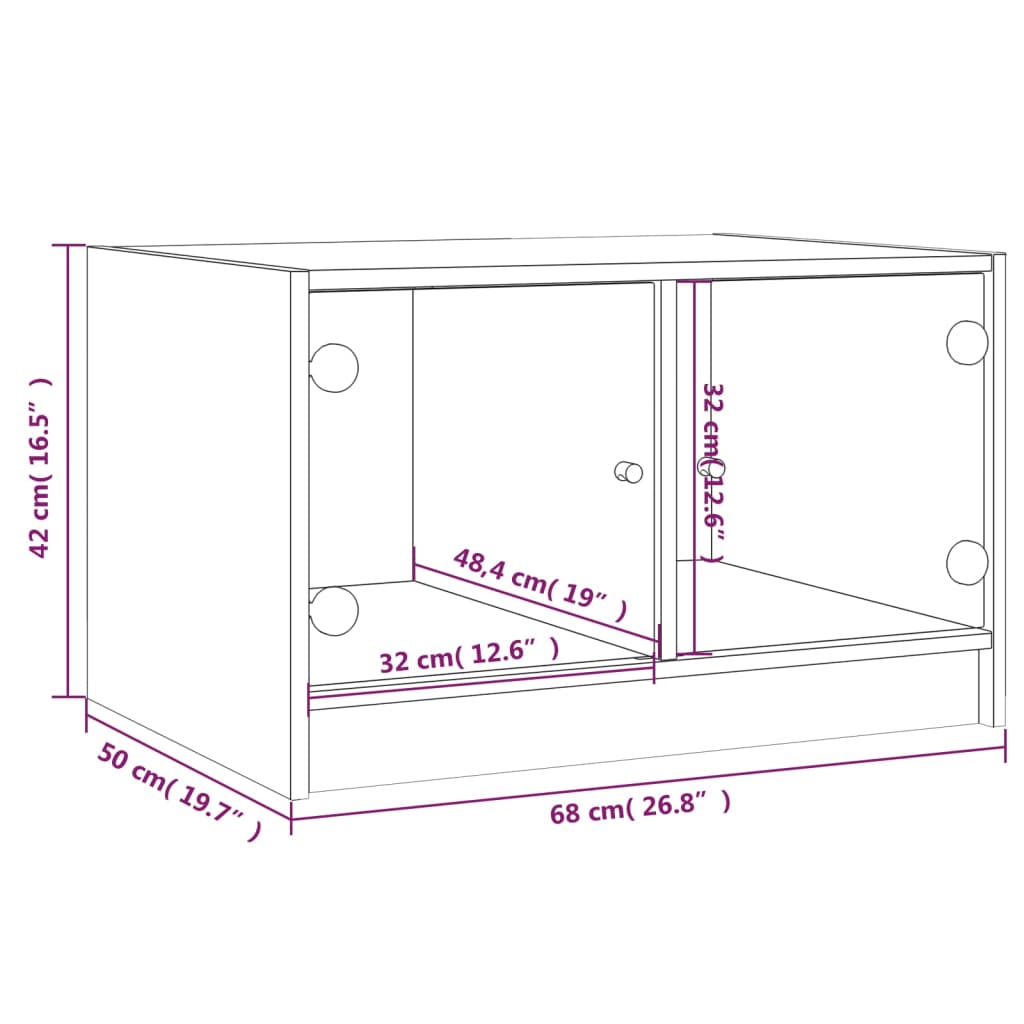 vidaXL Couchtisch mit Glastüren Räuchereiche 68x50x42 cm