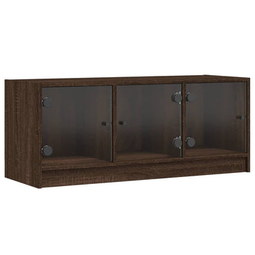 vidaXL Meuble TV avec portes en verre Marron aspect chêne 102x37x42 cm