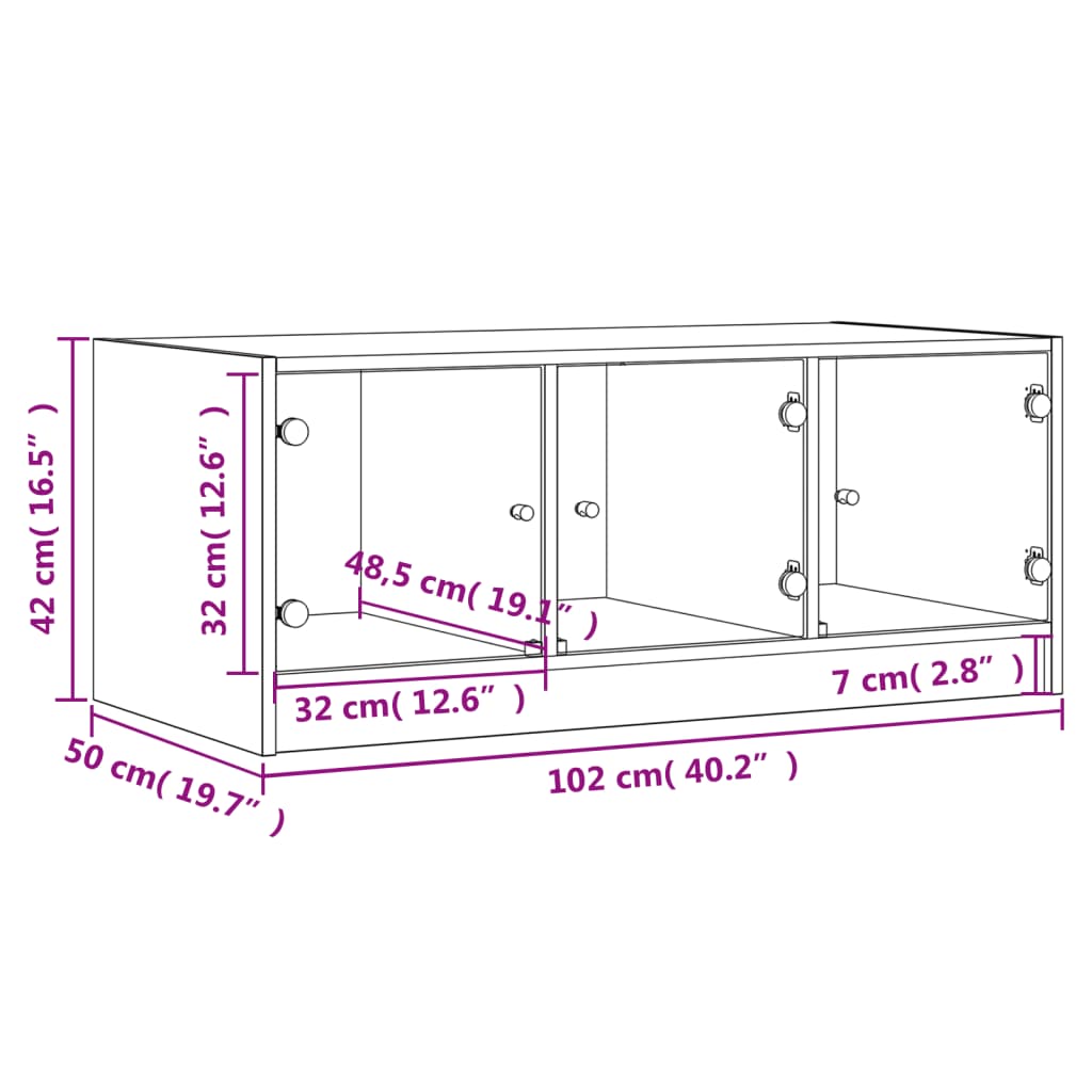 vidaXL Couchtisch mit Glastüren Sonoma-Eiche 102x50x42 cm