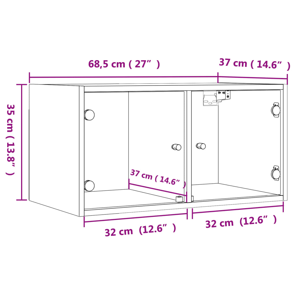 vidaXL Wandschrank mit Glastüren Räuchereiche 68,5x37x35 cm