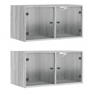 vidaXL Armoires murales avec portes en verre 2 pcs Gris Sonoma 68,5x37x35 cm