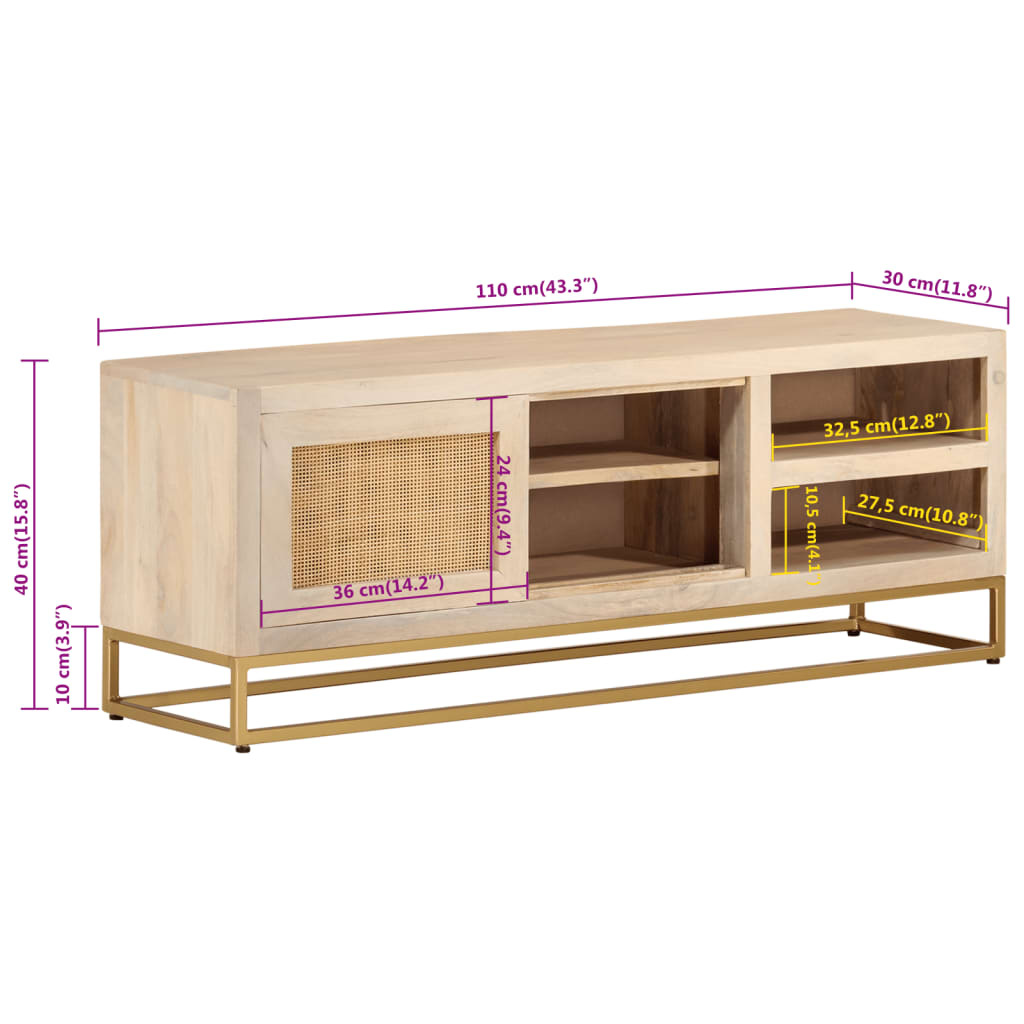 vidaXL Meuble TV 110x30x40 cm Bois de manguier massif et fer