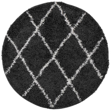 vidaXL Shaggy-Teppich PAMPLONA Hochflor Modern Schwarz Creme Ø 80 cm